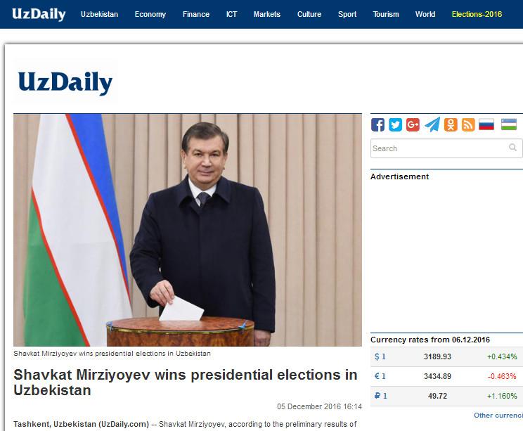 Shavkat Mirziyoyev wins presidential elections in Uzbekistan